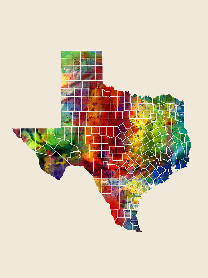 Texas Watercolor Map #1 Digital Art by Michael Tompsett