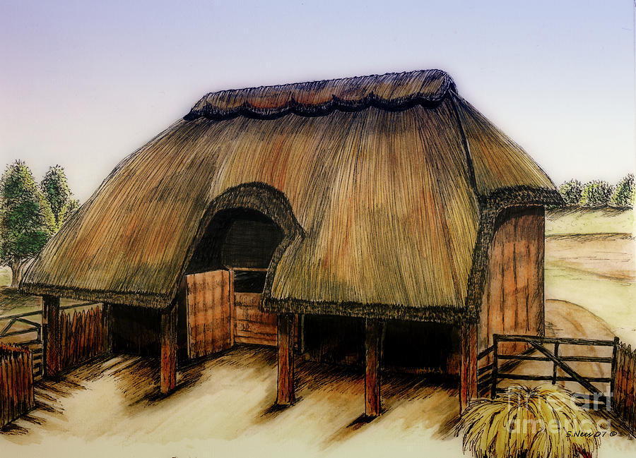 Thatched Barn of Old Painting by Shari Nees