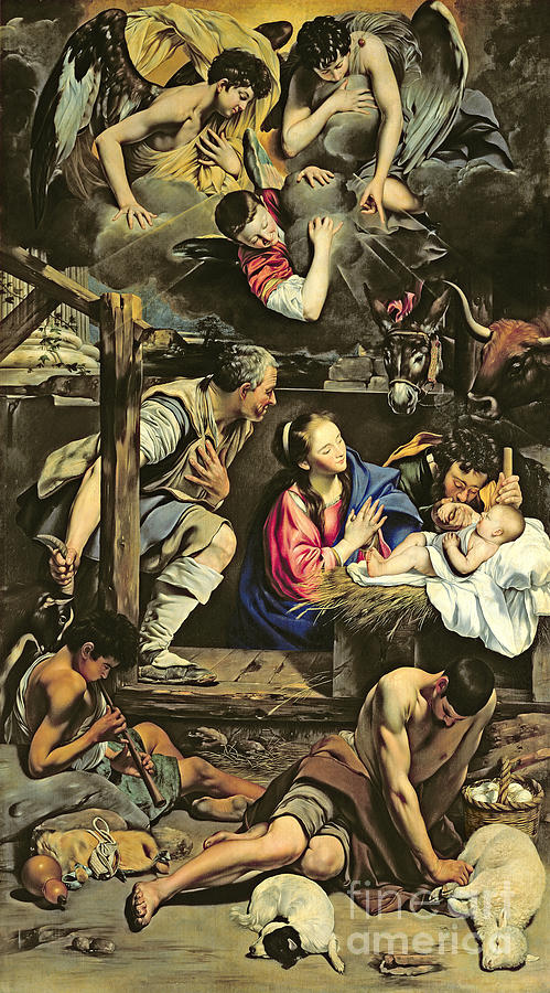 Xmas Painting - The Adoration Of The Shepherds by Fray Juan Batista Maino or Mayno Xmas Painting - The Adoration Of The Shepherds by Fray Juan Batista Maino or Mayno