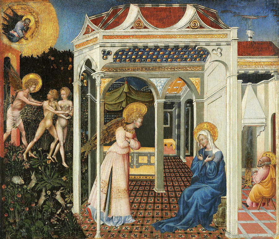 The Annunciation and Expulsion from Paradise #1 Painting by Giovanni di Paolo