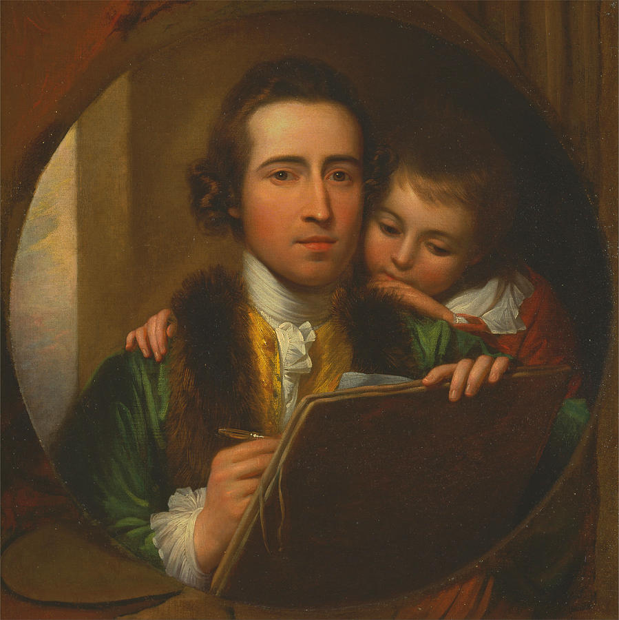 The Artist and His Son Raphael #3 Painting by Benjamin West