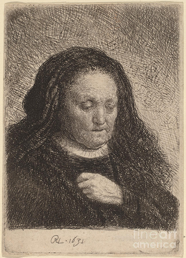 The Artist's Mother With Her Hand On Her Chest Drawing by Rembrandt Van