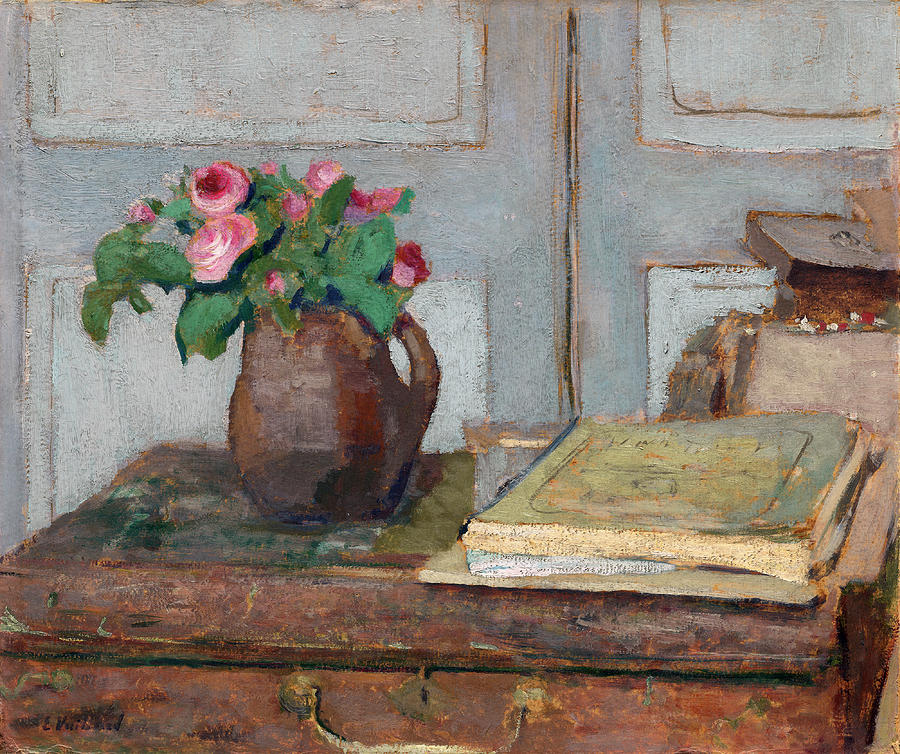 The Artists Paint Box and Moss Roses #1 Painting by Edouard Vuillard