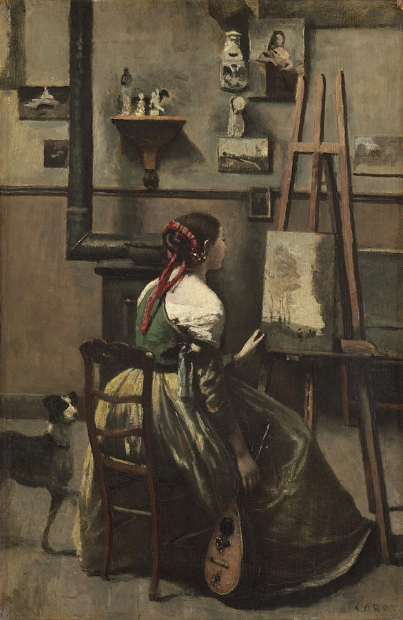 Portrait Painting - The Artists Studio #1 by Jean Baptiste Camille Corot