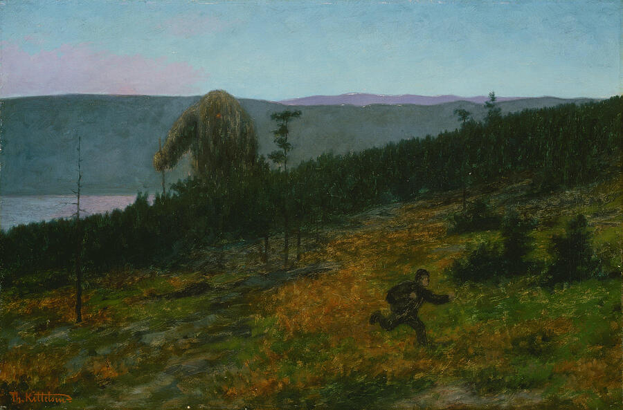 The Ash Lad and the Troll #2 Painting by Theodor Kittelsen