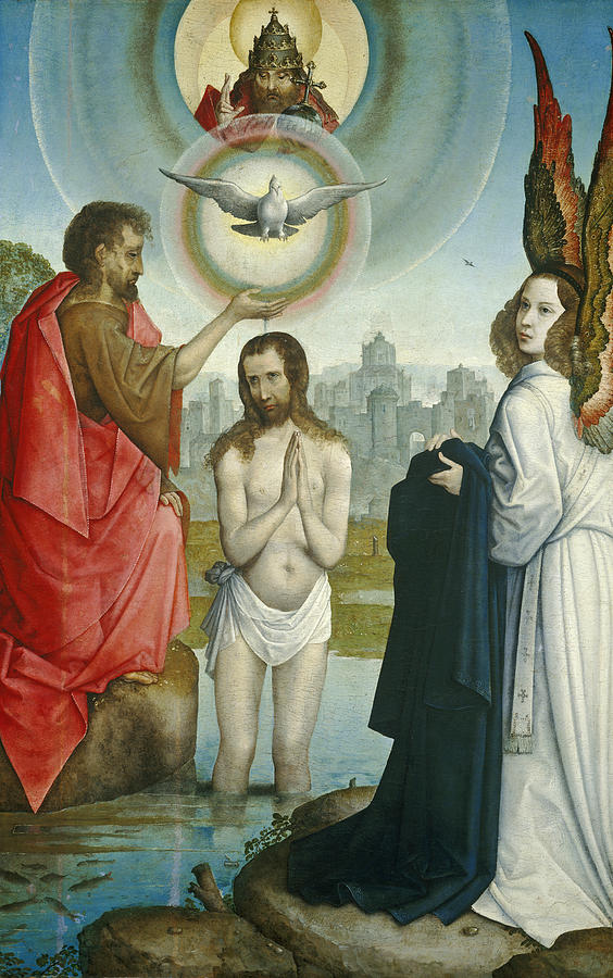 The Baptism of Christ #1 Painting by Juan de Flandes