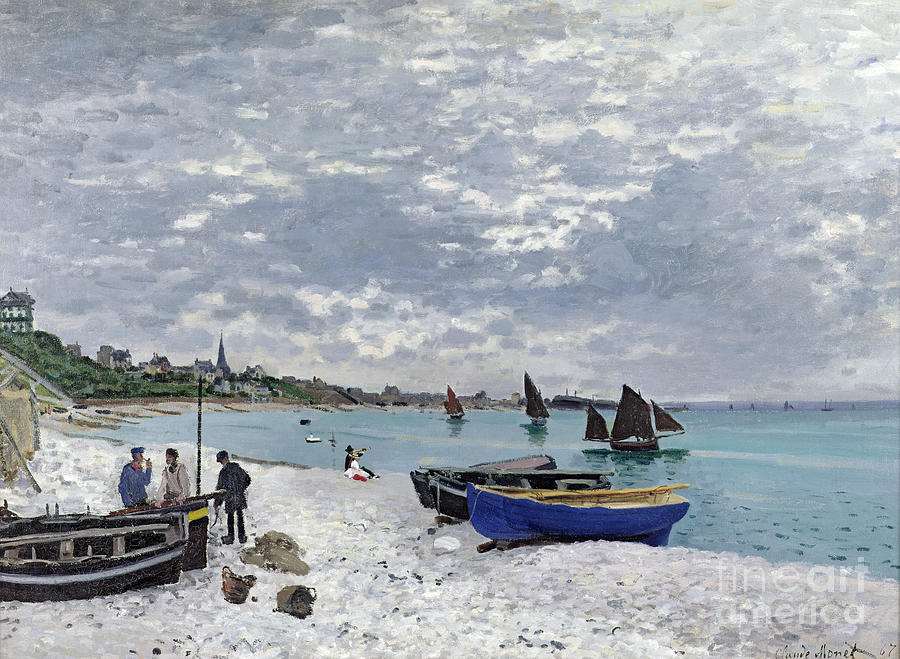 Boating Painting - The Beach at Sainte Adresse by Claude Monet