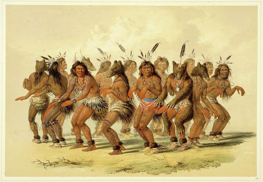 The Bear Dance #1 Drawing by George Catlin