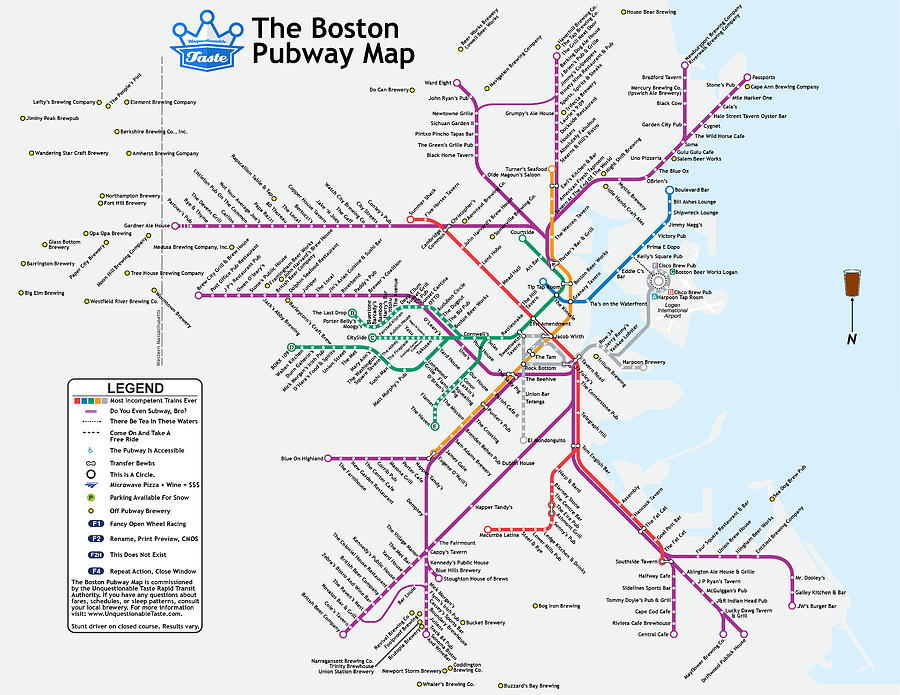 Beer Digital Art - The Boston Pubway Map II by Unquestionable Taste Beer Digital Art - The Boston Pubway Map II by Unquestionable Taste