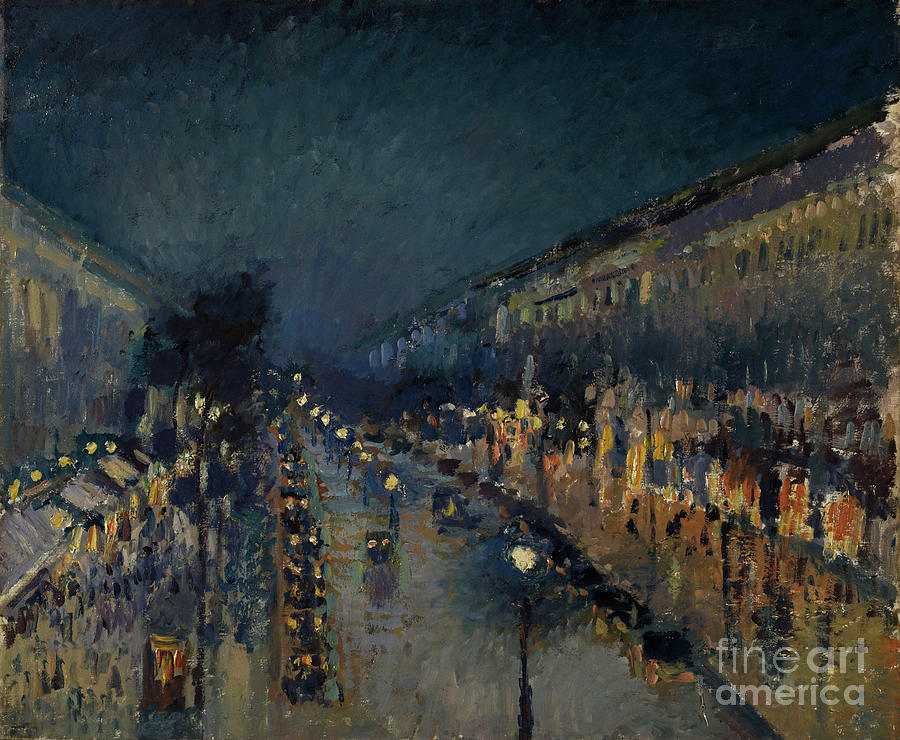 The Boulevard Montmartre at Night Painting by Camille Pissarro