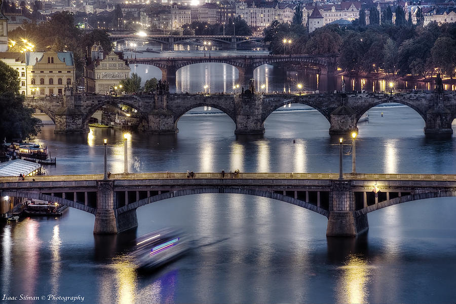 Bridge Photograph - The Bridges of Prague at dusk #1 by Isaac Silman
