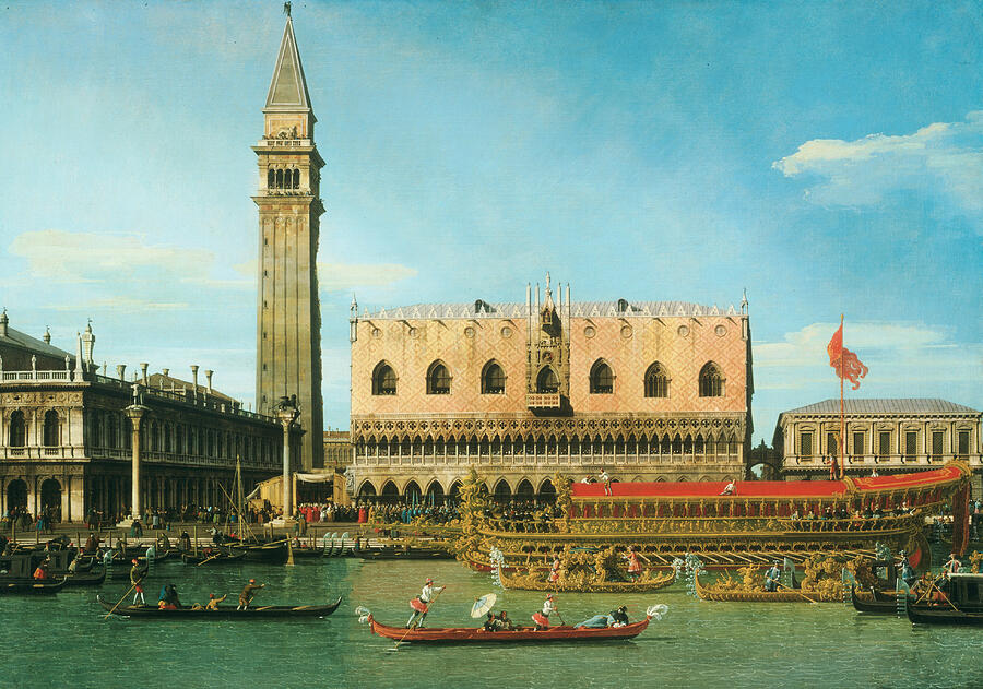 The Bucintoro at the Molo on Ascension Day, circa 1745 Painting by Canaletto