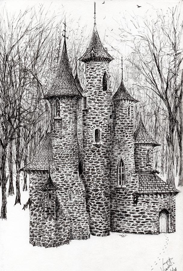 The Castle in the forest of Findhorn Drawing by Vincent Alexander Booth