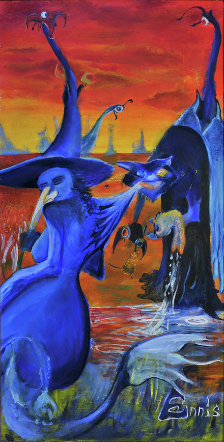 The Cat And The Witch #1 Painting by Christophe Ennis