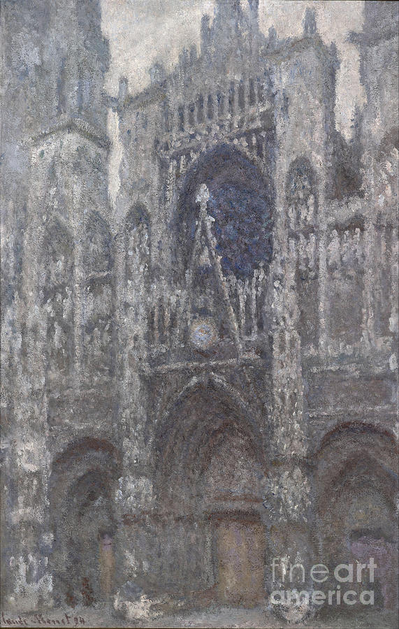 Claude Monet Painting - The Cathedral in Rouen - The Portal Grey Weather #1 by Claude Monet