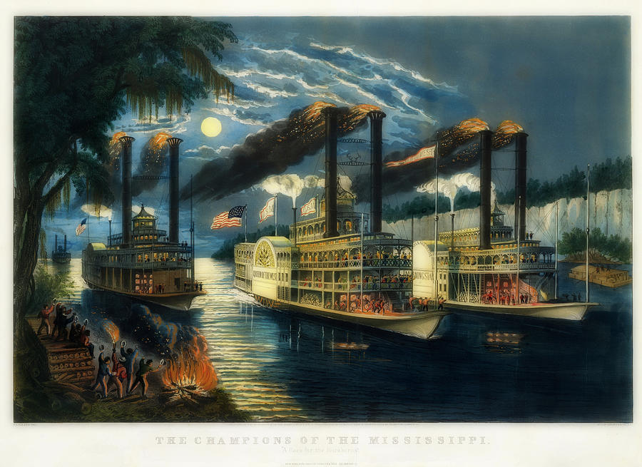Vintage Painting - The Champions Of The Mississippi - A Race For The Buckhorns #1 by Mountain Dreams