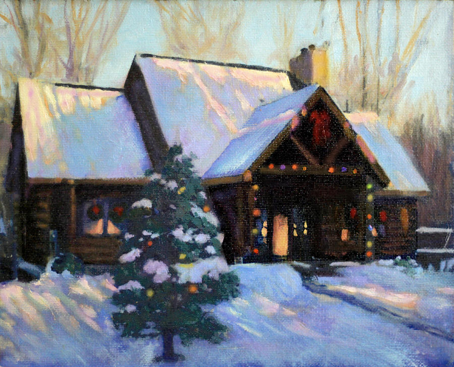 The Christmas Cabin #1 Painting by David Zimmerman