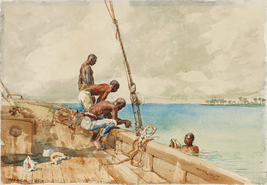 The Conch Divers Drawing by Winslow Homer