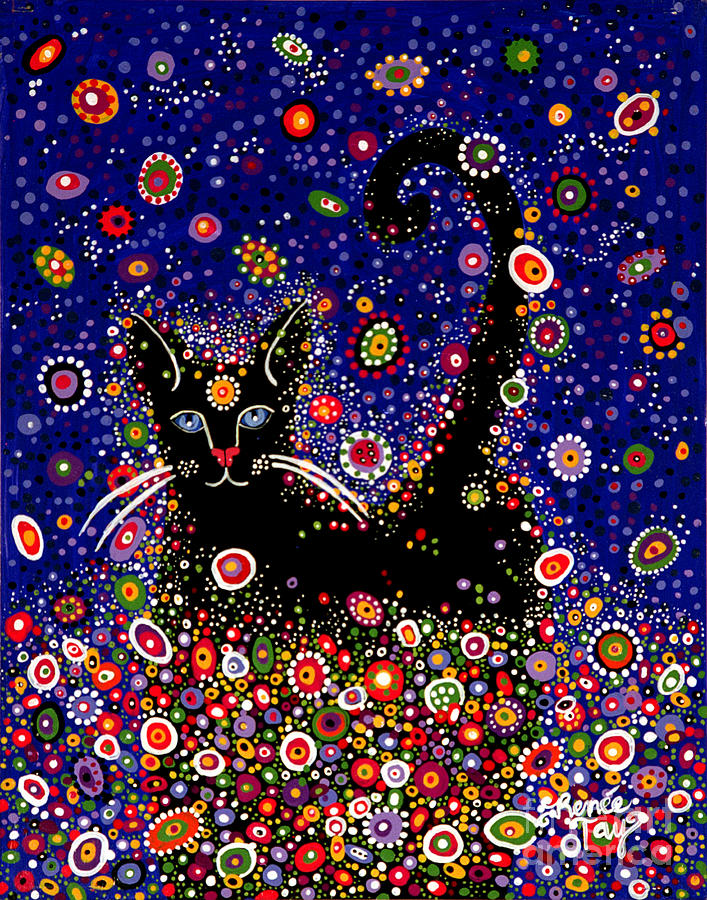 Space Painting - The Cosmic Cat by Renee Tay