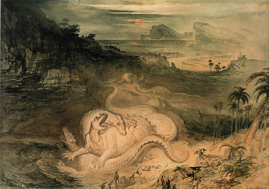The country of the Iguanodon #1 Drawing by John Martin