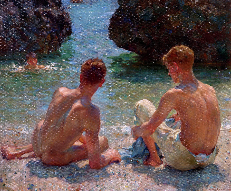 Nude Painting - The Critics by Henry Scott Tuke Nude Painting - The Critics by Henry Scott Tuke