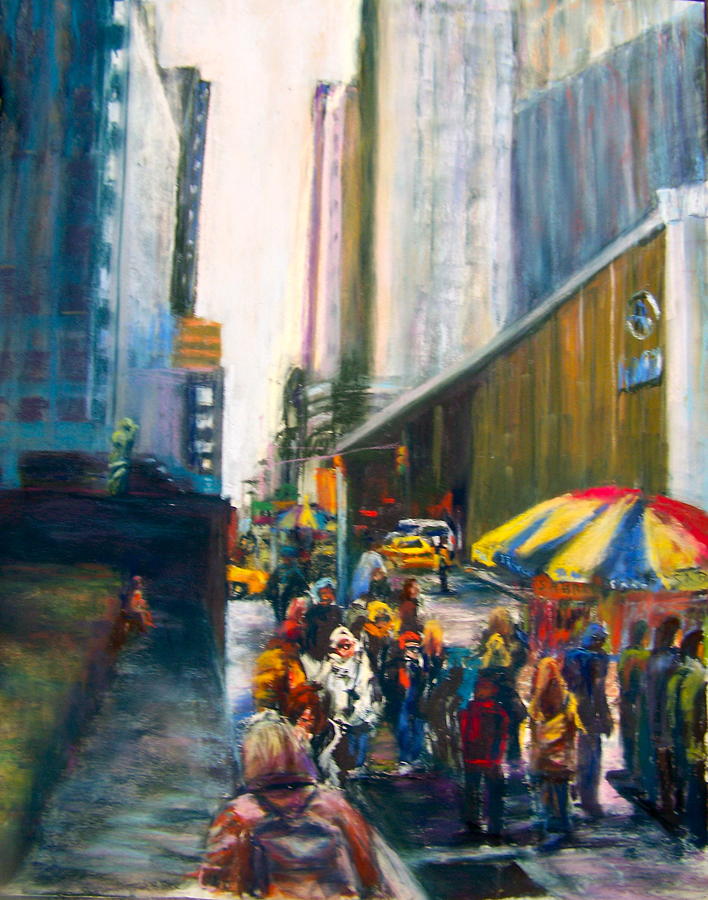 Cityscape Pastel - The Crowd in NYC #1 by Joan Wulff