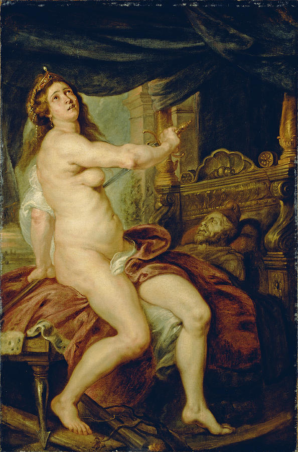 Peter Paul Rubens Painting - Panthea stabbing herself with a dagger after the death of her husband Abradates by Peter Paul Rubens
