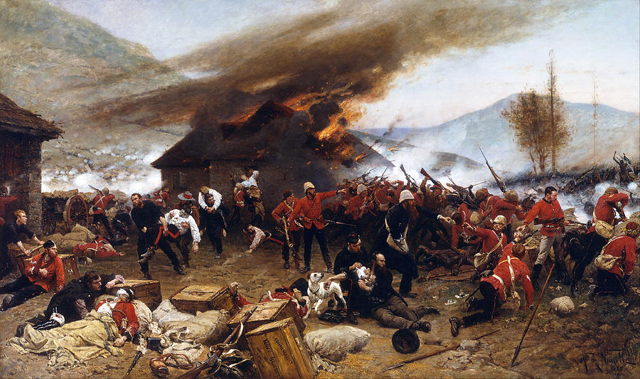 The defence of Rorkes Drift 1879 #2 Painting by Alphonse de Neuville