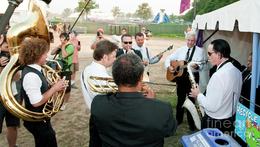 The Del McCoury Band and the Preservation Hall Jazz Band Backstage at Bonnaroo Photograph by David Oppenheimer