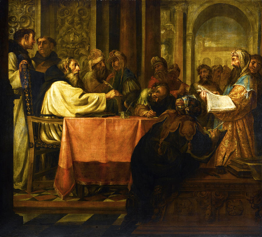 The disputation of saint Jerome #1 Painting by Juan de Valdes Leal