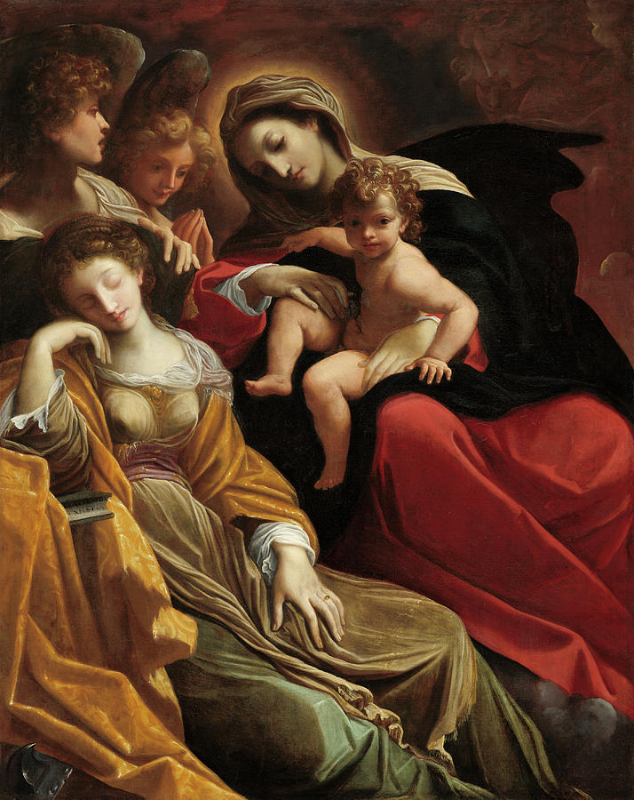 The Dream of Saint Catherine of Alexandria #2 Painting by Lodovico Carracci