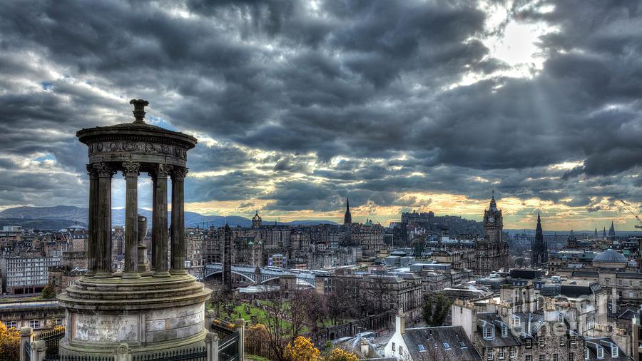 The Edinburgh skyline, and Dugald Stewart Monument #2 Photograph by Phill Thornton
