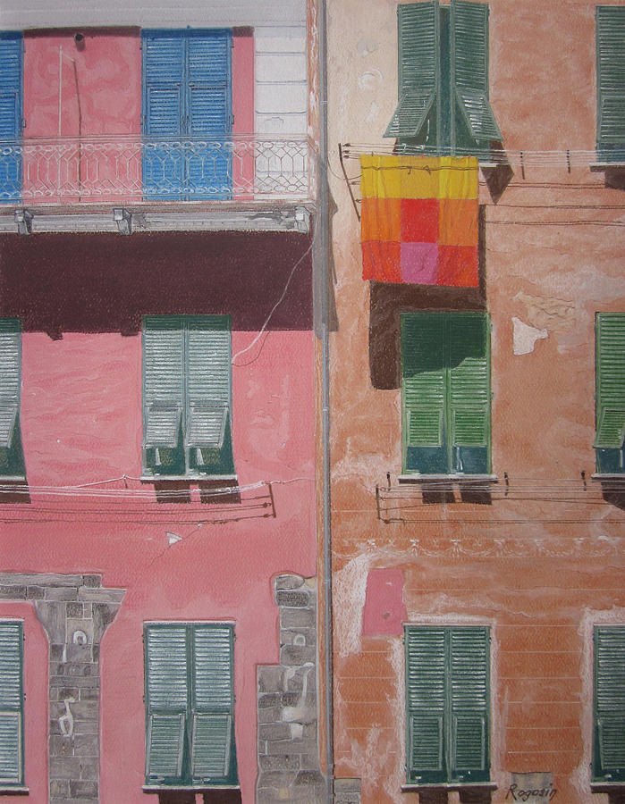 Cinque Terre Italy Pastel - The Face of Vernazza #1 by Harvey Rogosin