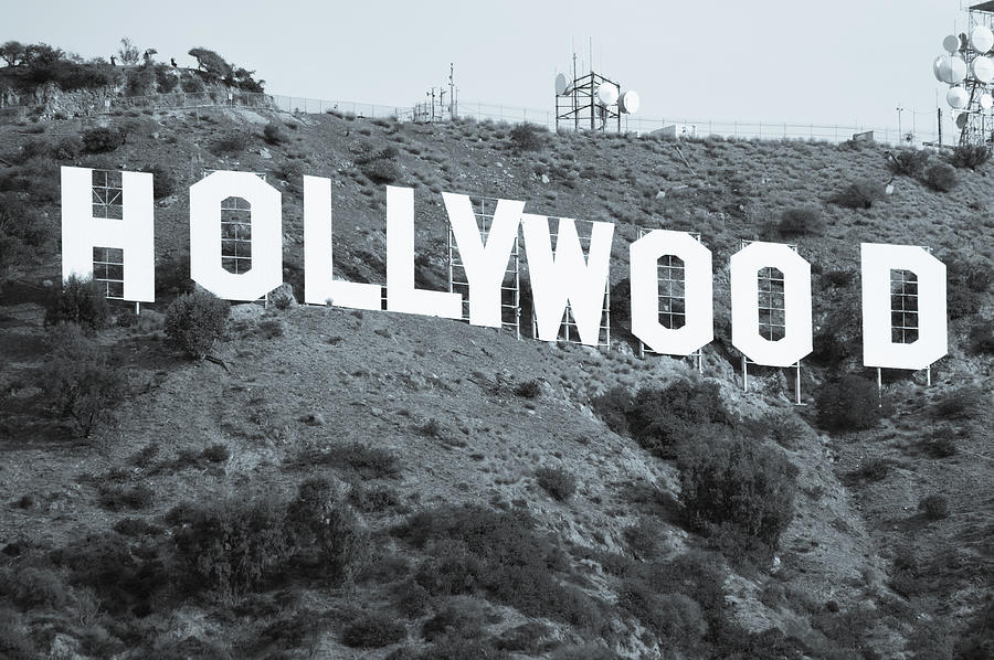 Black And White Photograph - The Famous Hollywood Sign in Hollywood California in Black and White #1 by Gregory Ballos