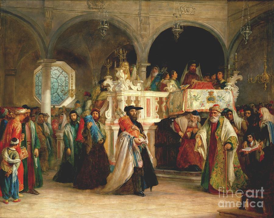 The Feast of the Rejoicing of the Law at the Synagogue in Leghorn #1 Painting by Celestial Images