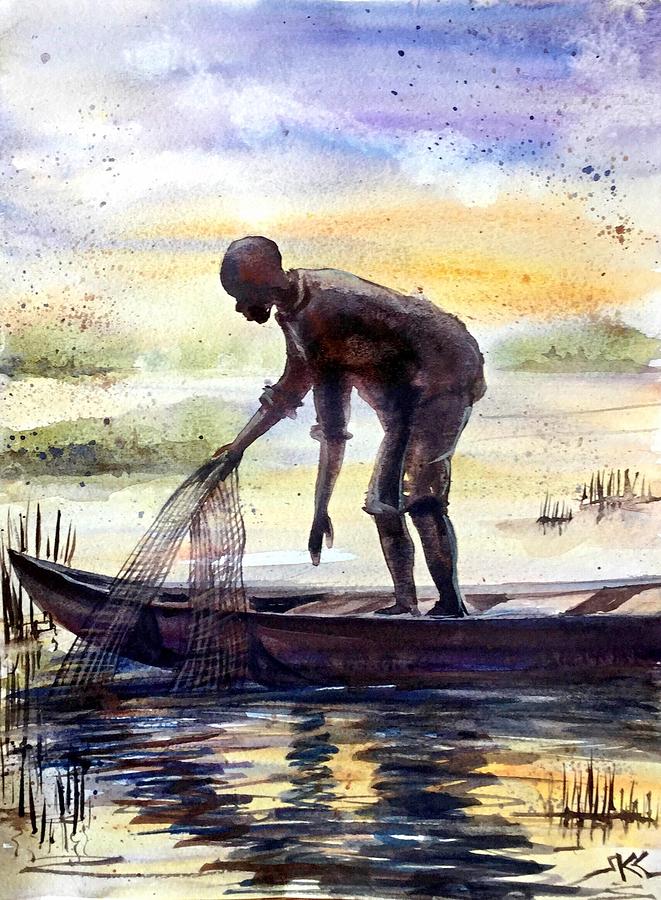 The fisherman #1 Painting by Katerina Kovatcheva