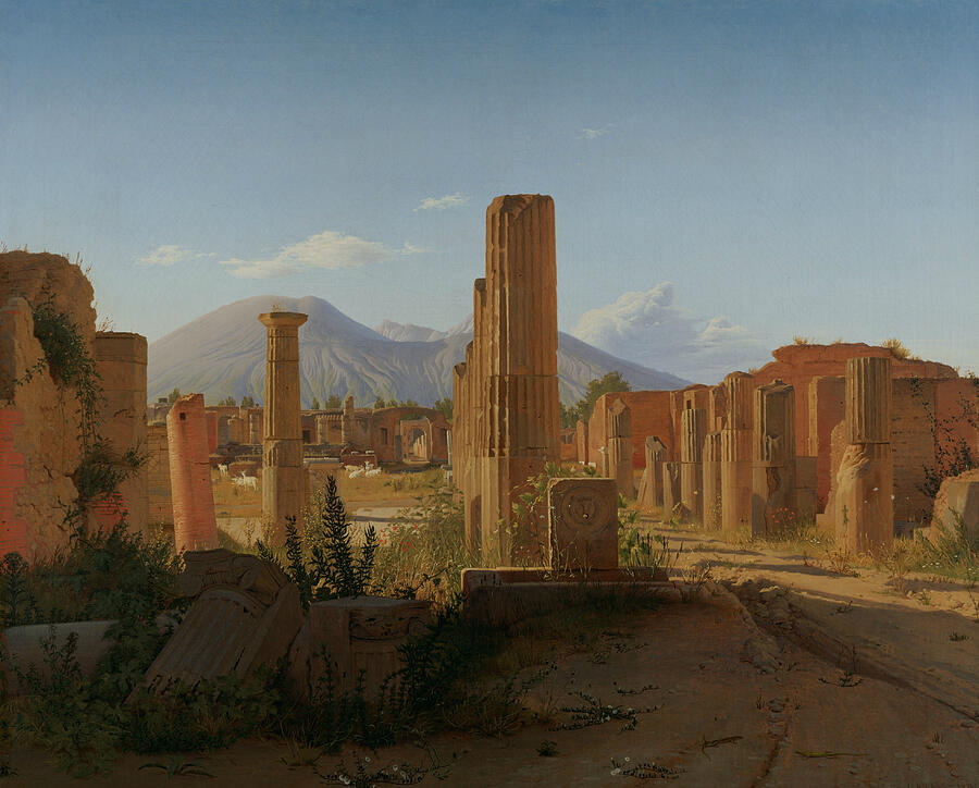 The Forum at Pompeii with Vesuvius in the Background, from 1841 Painting by Christen Kobke
