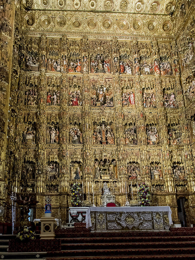 Cathedral Of Seville Photograph - The Golden Retablo Mayor - Cathedral of Seville - Seville Spain #1 by Jon Berghoff