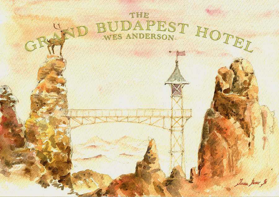 Grand Budapest Hotel Wes Anderson Painting - The grand budapest hotel watercolor painting #1 by Juan  Bosco