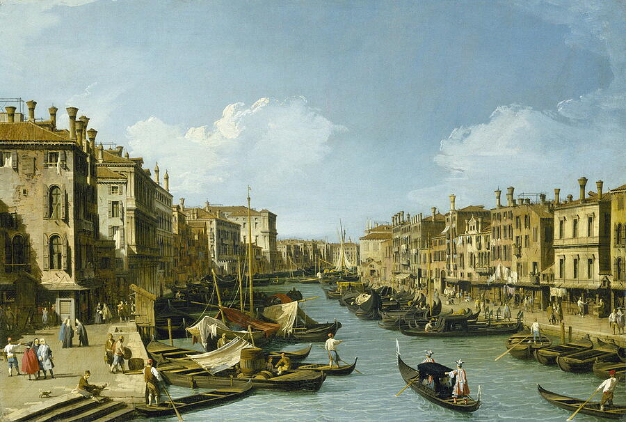 The Grand Canal Near the Rialto Bridge, Venice, from 1728-1732 Painting by Canaletto