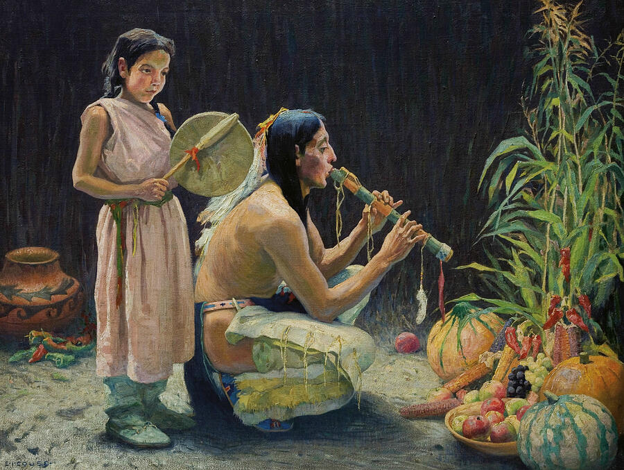 The Harvest Song, from circa 1920 Painting by Eanger Irving Couse