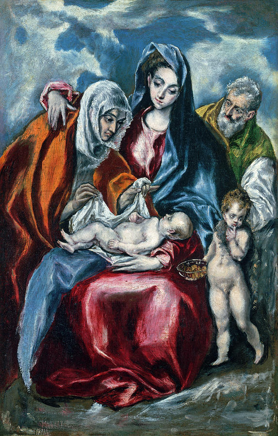 The Holy Family with Saint Anne and the Infant John the Baptist #1 Painting by El Greco