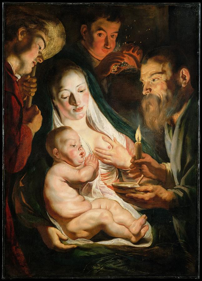 The Holy Family with Shepherds #7 Painting by Jacob Jordaens