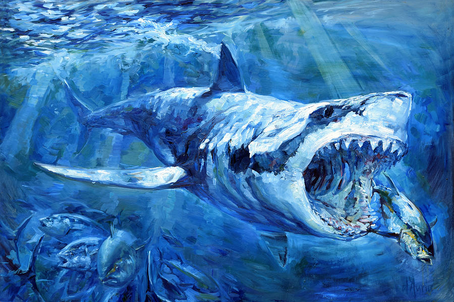 Jaws Painting - The Hunt #2 by Tom Dauria