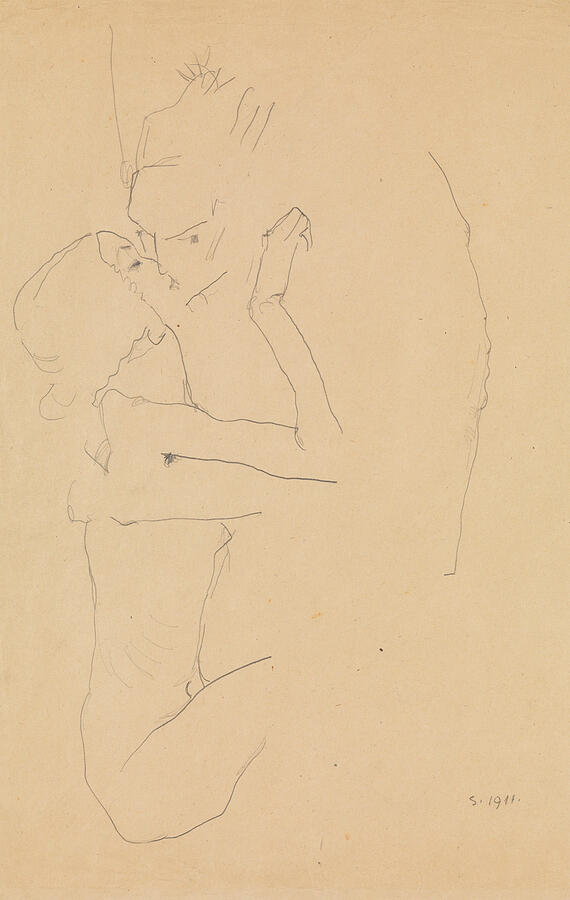The Kiss, from 1911 Drawing by Egon Schiele