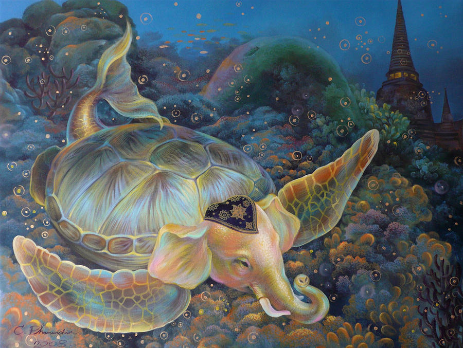 Surrealism Painting - The Light Of Buddhism by Chonkhet Phanwichien Surrealism Painting - The Light Of Buddhism by Chonkhet Phanwichien