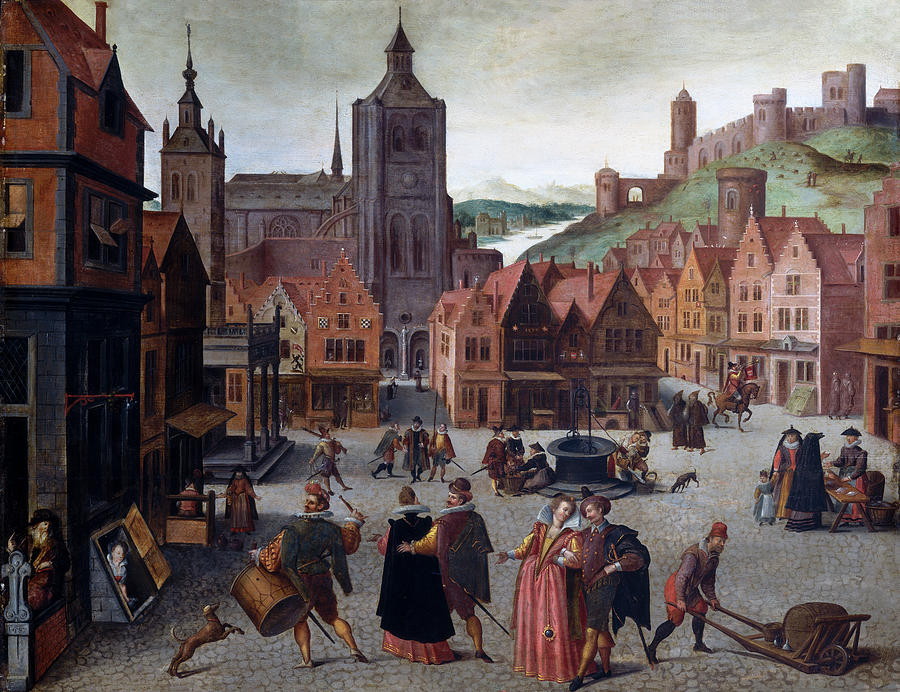 The Marketplace in Bergen op Zoom #3 Painting by Attributed to Abel Grimmer