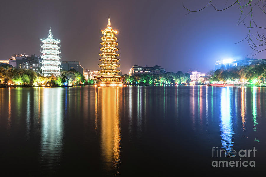 The Moon and Sun pagodas in Guilin in China #1 Photograph by Didier Marti