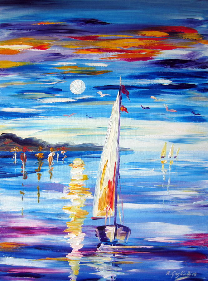 The Moon and The Sails #1 Painting by Roberto Gagliardi
