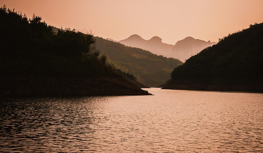 The mountains and lake scenery in sunset #1 Photograph by Carl Ning